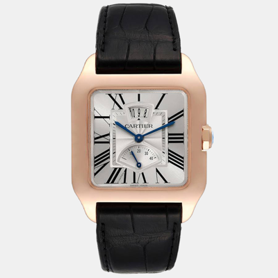 Pre-owned Cartier Silver 18k Rose Gold Santos-dumont W2020067 Men's Wristwatch 38 Mm