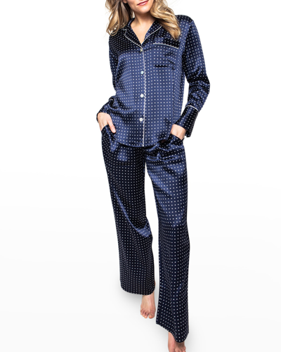 Petite Plume Bordeaux Polka Dots Silk Pajama Set In Navy