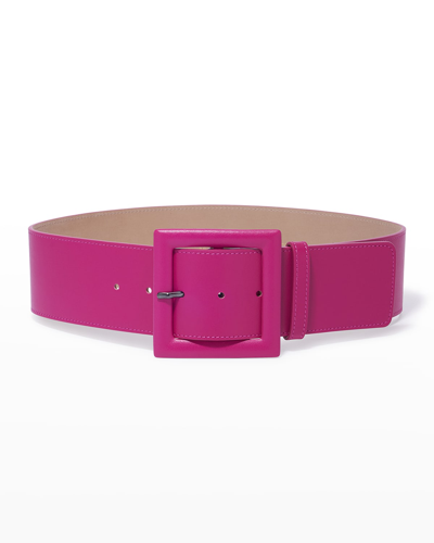 Carolina Herrera Square-buckle Wide Leather Belt In Azalea