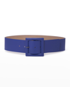 Carolina Herrera Square-buckle Wide Leather Belt In Blue