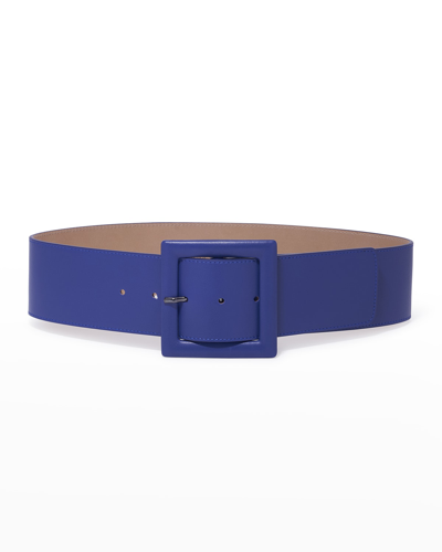 Carolina Herrera Square-buckle Wide Leather Belt In Cobalt