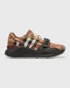 Burberry Men's Ramsey Check Low-top Sneakers In Birch Brown Ip Ch