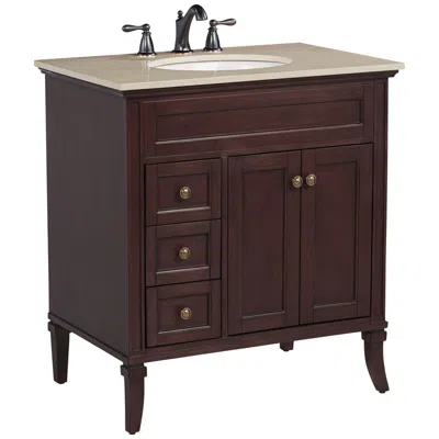 55 Downing Street Afton 32" Wide 3-drawer Marble Top And Teak Wood Single Sink Vanity