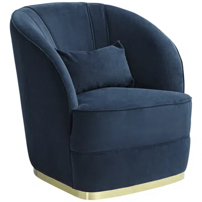55 Downing Street Nebbia 31" Wide Navy Velvet Accent Chair With Pillow