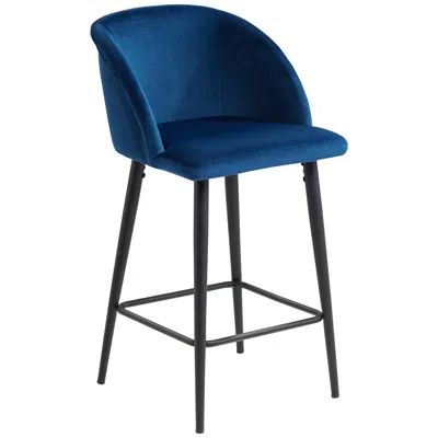 55 Downing Street Nigel 29" Modern Blue Velvet Luxe Barstool