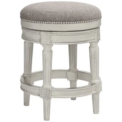 55 Downing Street Oliver 26" Pewter Fabric Vintage Gray Swivel Counter Stool