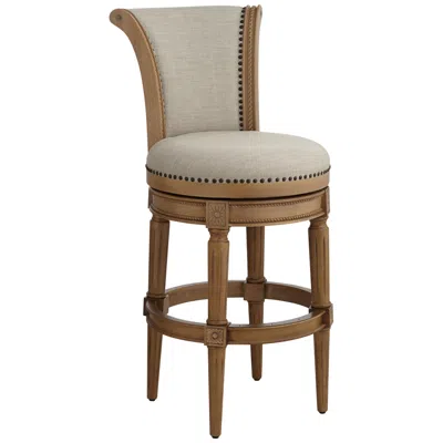 55 Downing Street Oliver 30 1/2" High Sand Fabric Scroll Back Swivel Bar Stool
