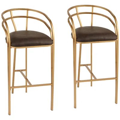 55 Downing Street Tanner 30" Luxe Gold And Brown Barstool Set Of 2