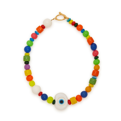 Timeless Pearly Evil Eye Beaded Gold-tone Necklace In Multicoloured