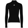 Courrèges Black Ribbed Viscose Blend Turtleneck In Black