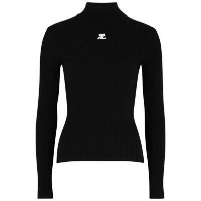 Courrèges Black Ribbed Viscose Blend Turtleneck