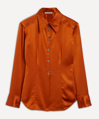 Acne Studios Button-up Satin Shirt In Rust Orange