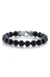 Blackjack Stainless Steel Onyx Beaded Bracelet In Black