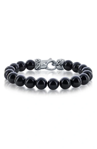 Blackjack Stainless Steel Onyx Beaded Bracelet In Black