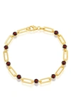Simona Sterling Silver 5mm Round Paperclip Bracelet In Garnet