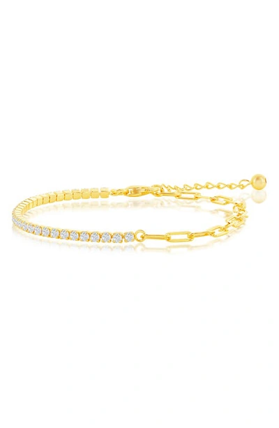 Simona Cz Tennis & Paperclip Chain Bracelet In Gold