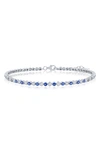Simona Sterling Silver Evil Eye Tennis Bracelet In Silver/ Navy