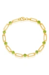 Simona Sterling Silver 5mm Round Paperclip Bracelet In Peridot