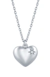 Simona Sterling Silver Diamond Puffed Heart Necklace In Silver