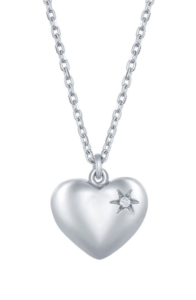 Simona Sterling Silver Diamond Puffed Heart Necklace
