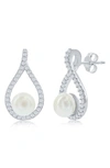 Simona Sterling Silver Cubic Zirconia Freshwater Pearl Drop Earrings In Silver