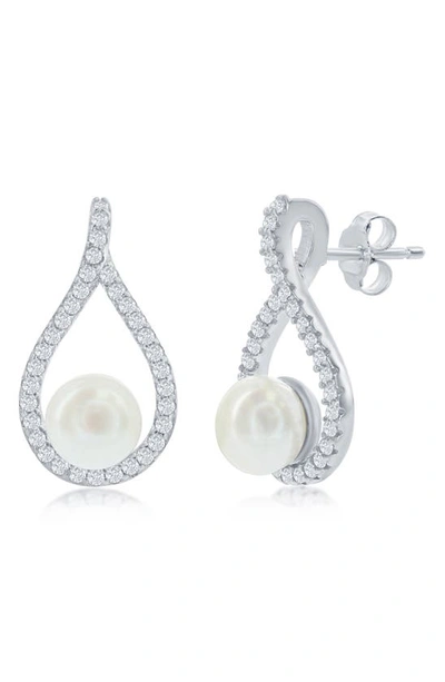 Simona Sterling Silver Cubic Zirconia Freshwater Pearl Drop Earrings