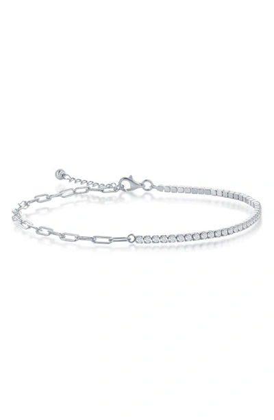 Simona Sterling Silver 2mm Half Tennis & 3.5mm Paperclip Anklet