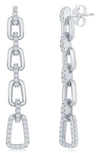 Simona Sterling Silver Cz Paperclip Link Drop Earrings In Metallic