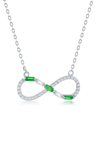 Simona Sterling Silver Created Emerald & Cz Infinity Pendant Necklace