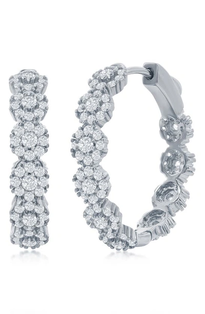 Simona Sterling Silver Cz Flower Hoop Earrings