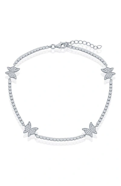 Simona Sterling Silver Butterfly Cz Tennis Anklet