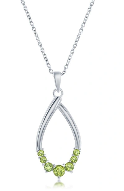 Simona Sterling Silver Pear Shaped Gemstone Necklace In Peridot