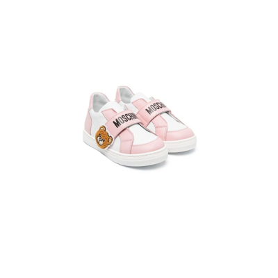Moschino Kids' White Shearling Teddy Bear Motif Leather Sneakers