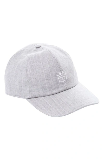 Eleventy Logo Embroidered Pinstripe Wool Blend Baseball Cap In Medium Grey