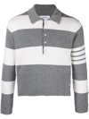 THOM BROWNE RUGBY STRIPE POLO CASHMERE SWEATER