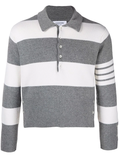 Thom Browne Rugby Stripe Polo Cashmere Sweater In Grey