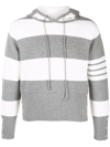 Thom Browne Striped Cashmere Hoodie In Grey