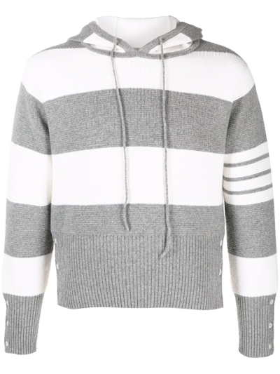 Thom Browne Striped Cashmere Hoodie In Grey