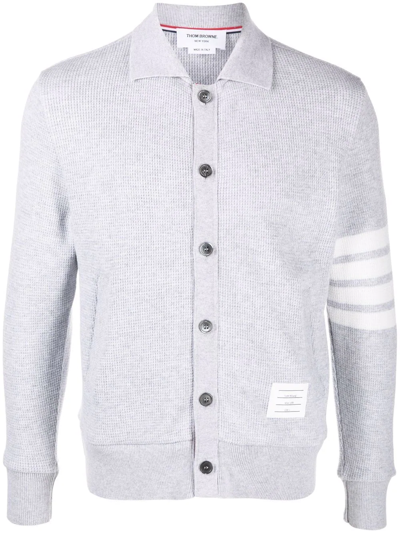 Thom Browne Waffle-knit 4-bar Cardigan In Grey