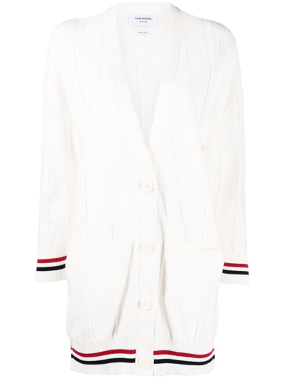 Thom Browne Rwb-stripe Cardigan In White