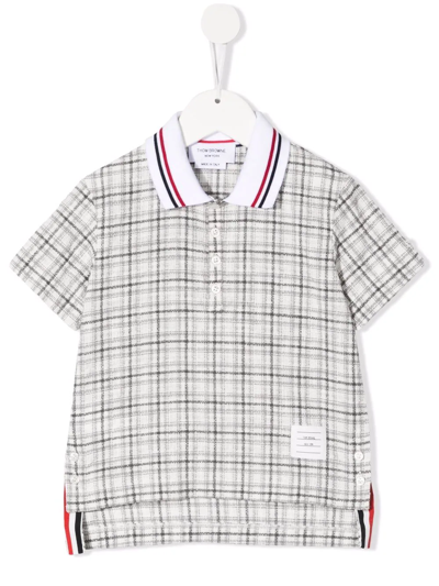 Thom Browne Kids' Jersey-tweed Short-sleeve Polo Shirt In Grey