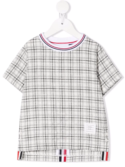 Thom Browne Kids' Jersey Short-sleeve Tweed T-shirt In Grey