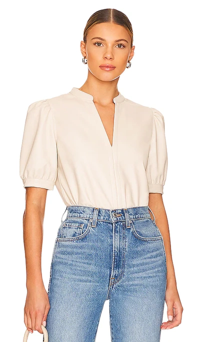 Steve Madden Jane Puff Sleeve Faux Leather Top In Beige