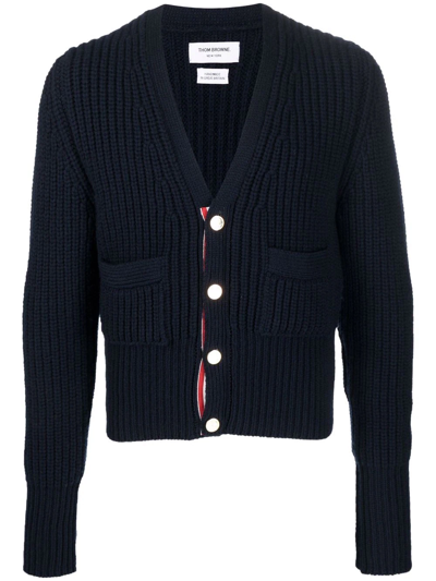 Thom Browne Patch-pocket Cashmere Cardigan In Blue