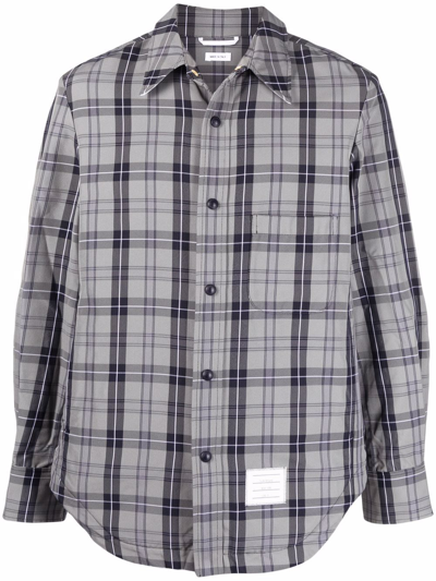 Thom Browne Tartan Print Shirt Jacket In Grey