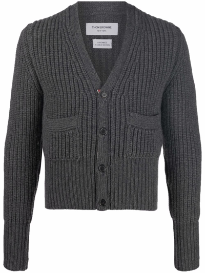 Thom Browne Patch-pocket Cashmere Cardigan In Grey