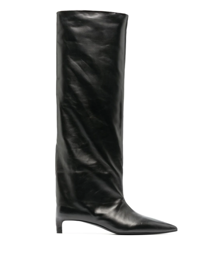 Jil Sander Calfskin Kitten-heel Knee Boots In Black