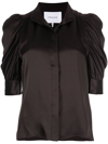 Frame Gillian Three-quarter Sleeve Silk Button-up Shirt In Braun