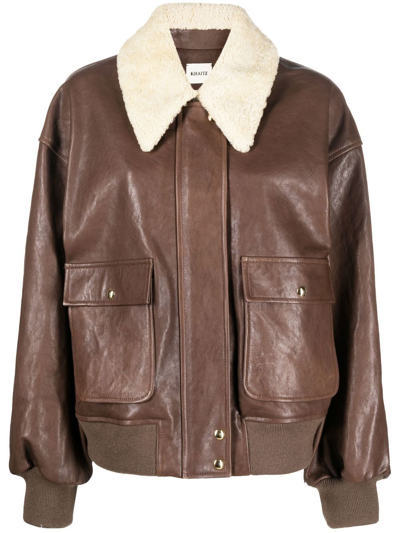 Khaite Shearling-collar Leather Jacket In Brown