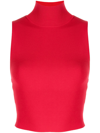 Alice And Olivia Darina Mock-neck Fitted Crop Tank In Perfect Ruby